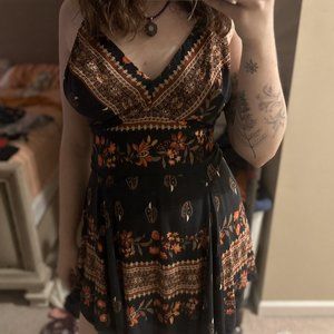 FARM Rio Black Patterned Mini Dress
